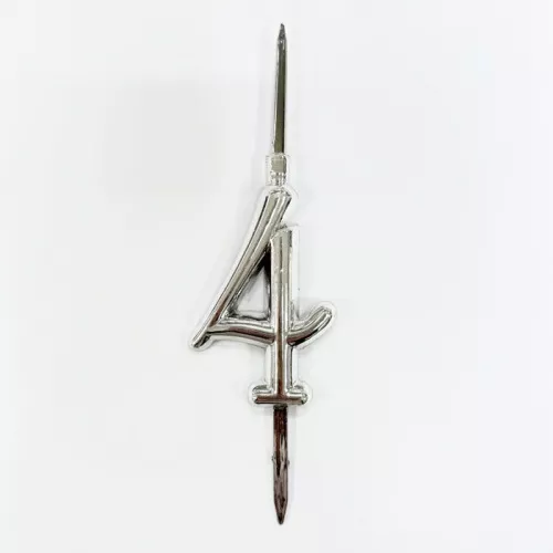 Топпер-свеча "4" пластик, серебро