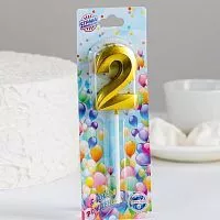 Свеча цифра "2" Грань, золото