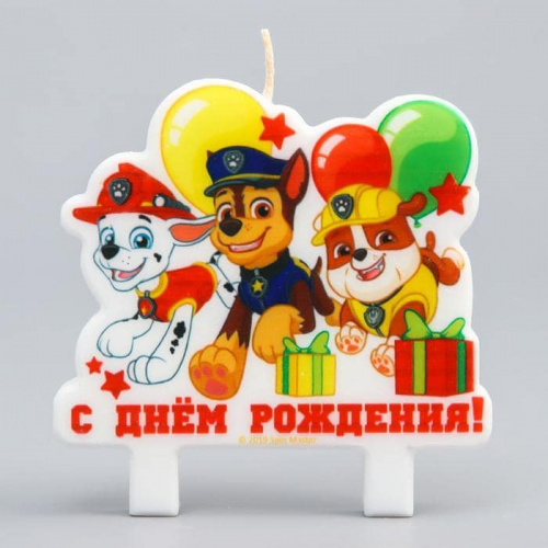 Свеча "С днем рождения" команда Щенячий патруль красная надпись