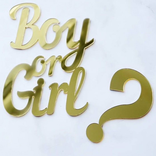 Зеркальный акриловый топпер "Boy or Girl и знак вопроса" Гендер Party, золото