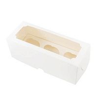 Коробка для 3 капкейков с окном, белая 25*10*10см