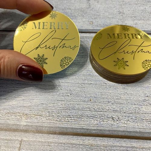 Зеркальный акриловый топпер "Merry christmas №2", золото, 1шт.