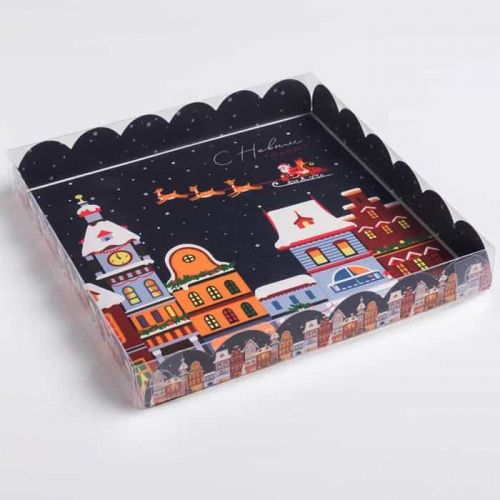 Коробка для печенья "С Новым годом!"  домики 21*21*3